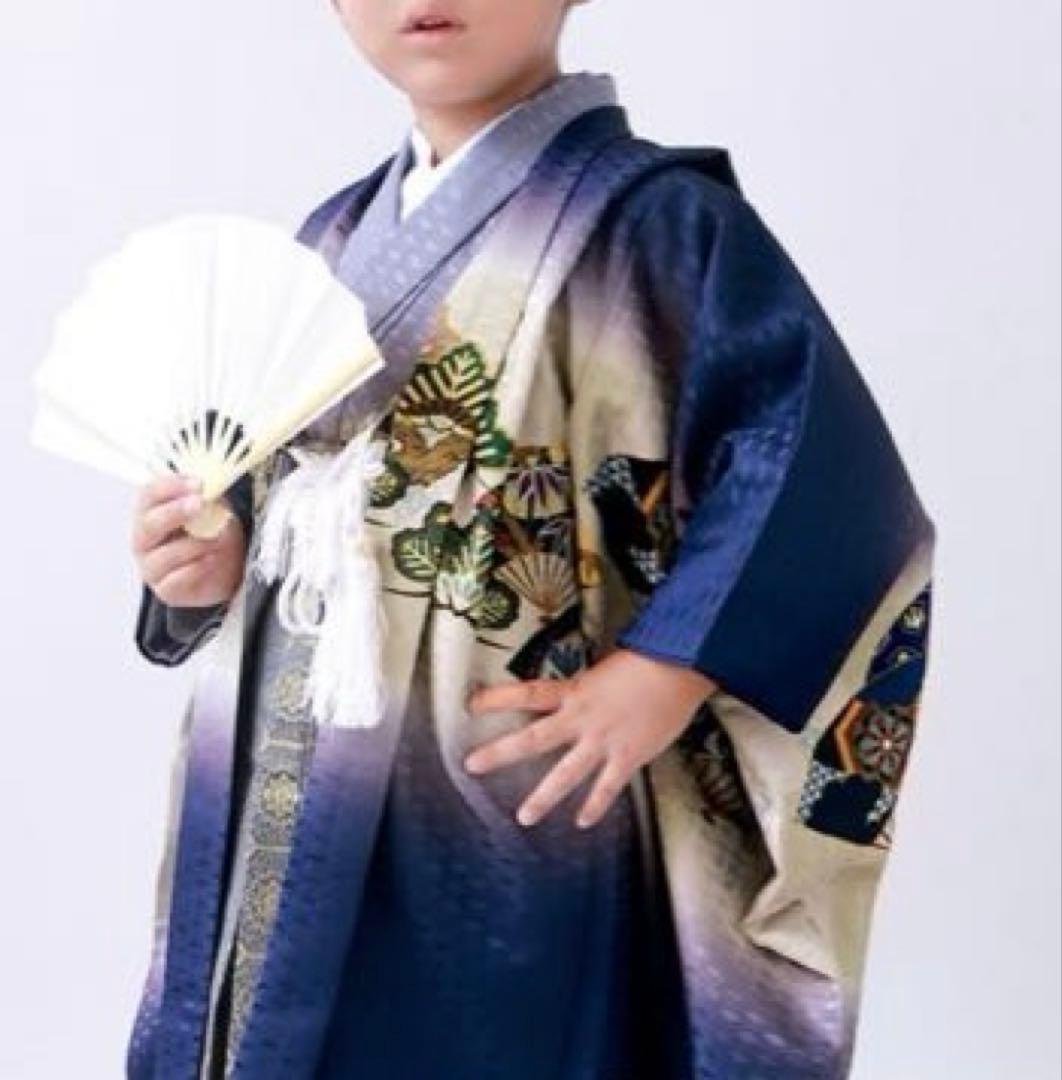 一度着用　七五三 五歳 鷹太鼓松 羽織袴 フルセット