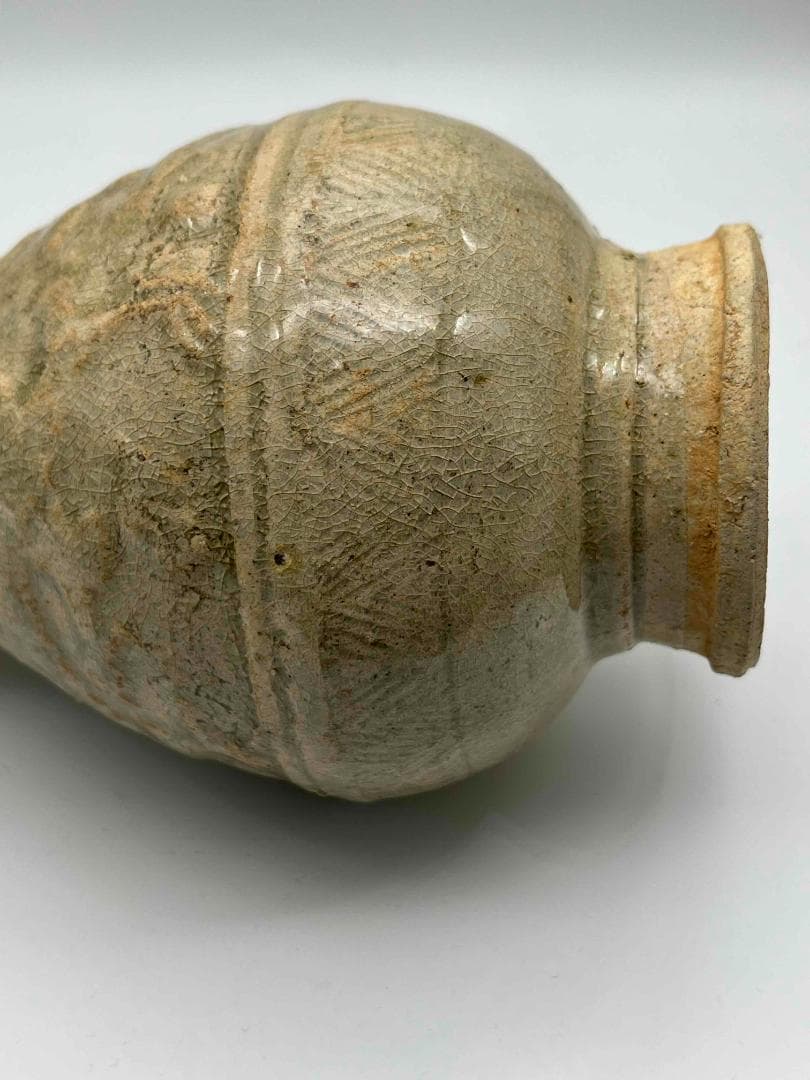 北宋時代　青白磁刻花龍文双耳瓶　景徳鎮　影青　唐物　古賞物(E-27)