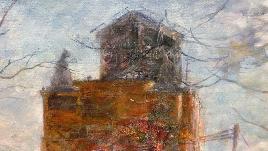 油絵　F30号　絵画　印象画　肉筆　油画　木漏れ日　広場　こどもたち　キャンバス