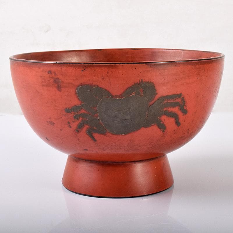 根来漆　金銀蒔絵　蟹文椀　時代箱付　M　R7922