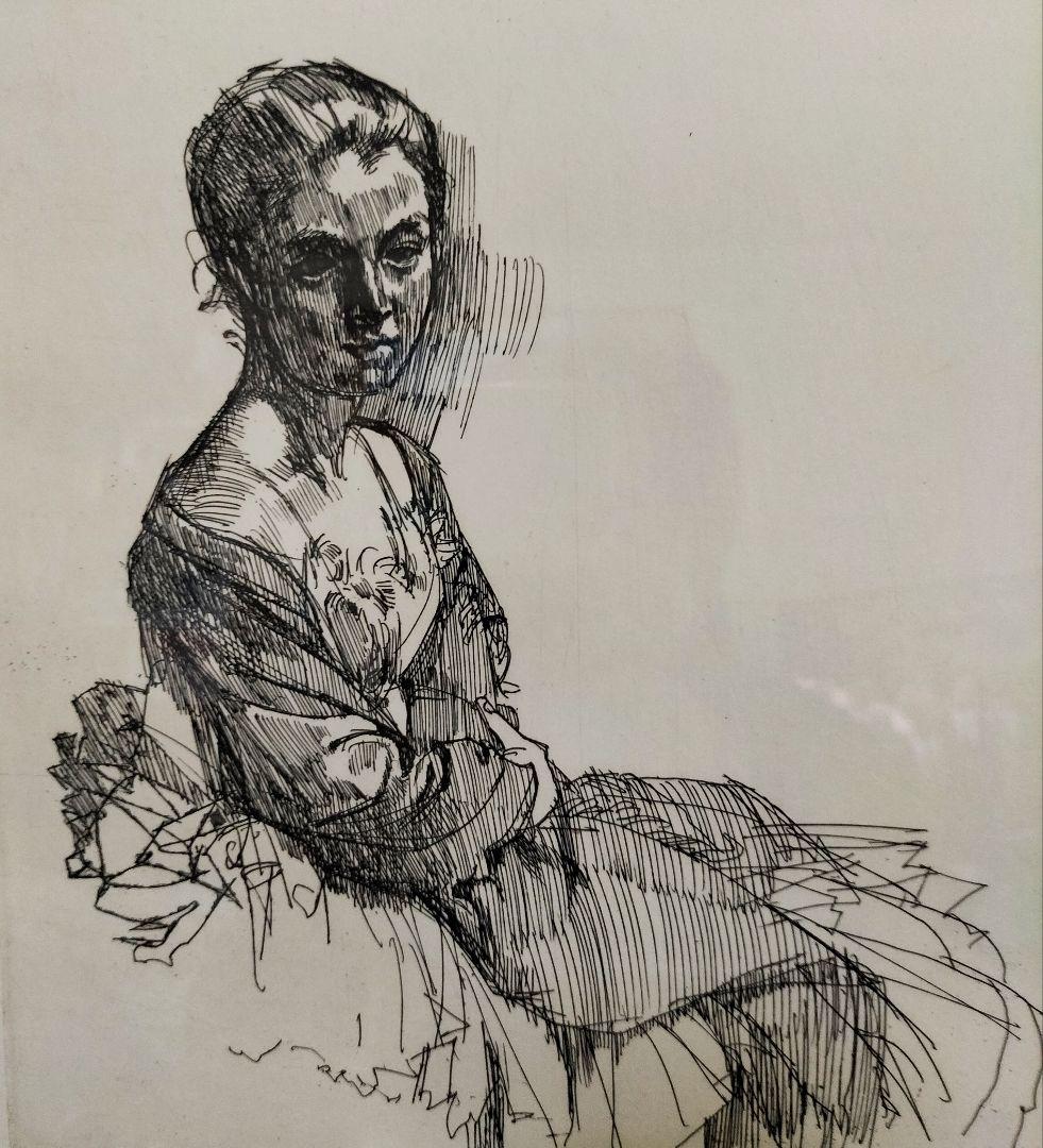 小磯良平　エッチング銅版画　本物保証　直筆サイン　エディション有り　染み抜き済み