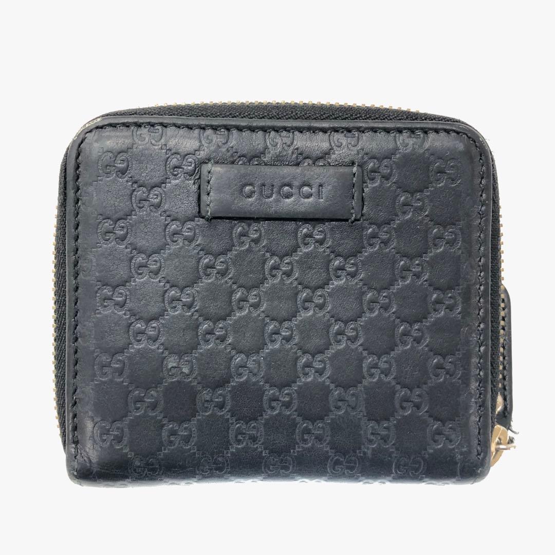 GUCCI グッチ マイクロシマ コンパクトジップ 財布 レザー ブラック