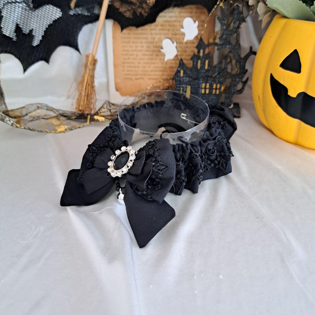 短毛シュシュ、ハロウィン、ゴスロリ(黒レース)わんちゃん猫ちゃん用