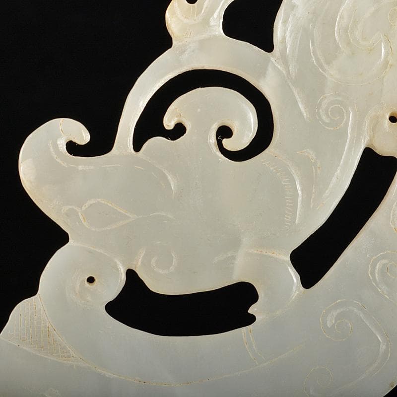 中国　玉石白玉彫刻　神獣　玉器　玉壁　玉飾　玉珮　M　R5506