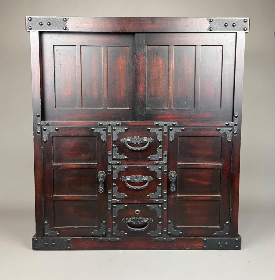 民芸調 鍵付 小物入 カラクリ箪笥 和箪笥 水屋 収納棚