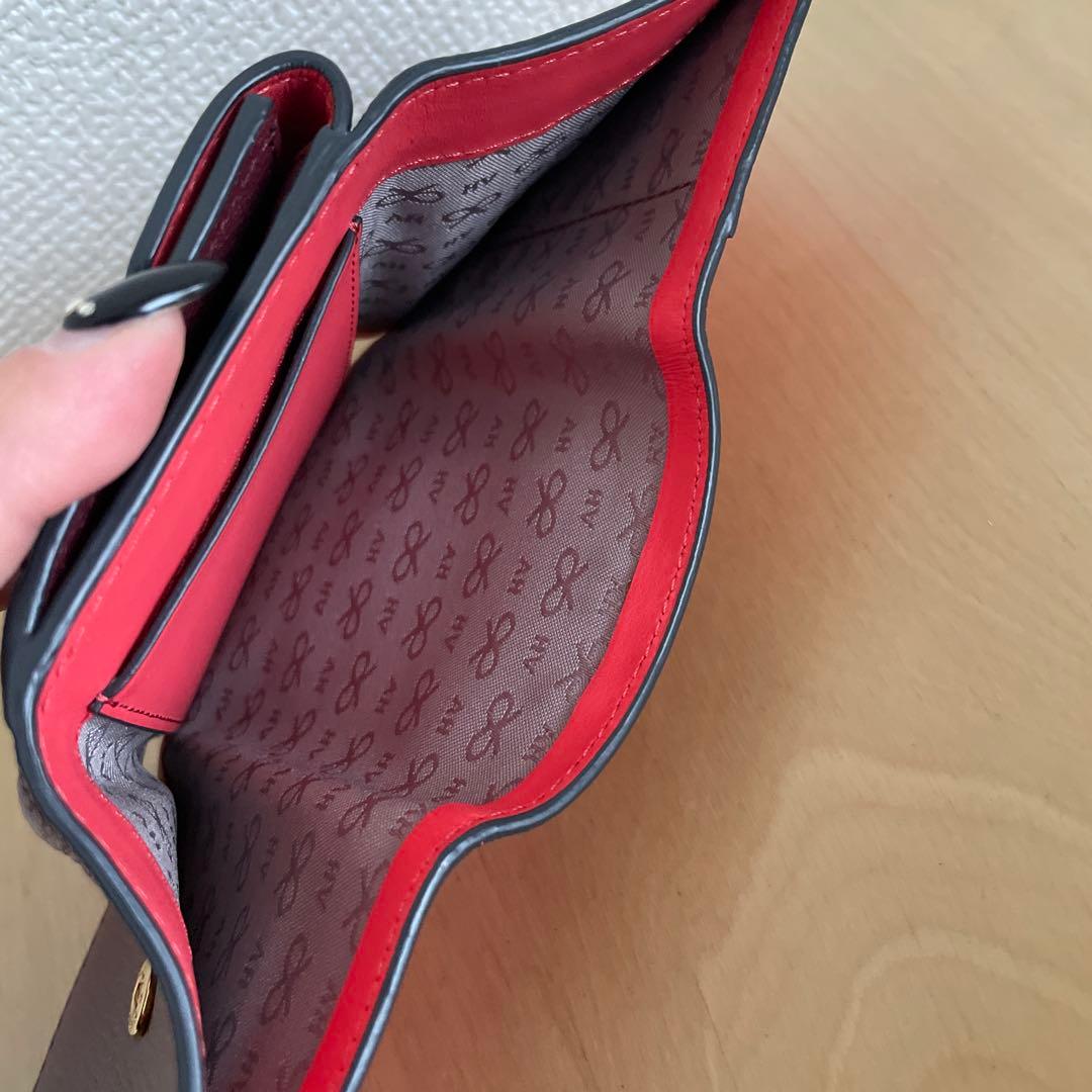 美品 ANYA HINDMARCH 3つ折り財布 ミニ財布 レザー ワインレッド