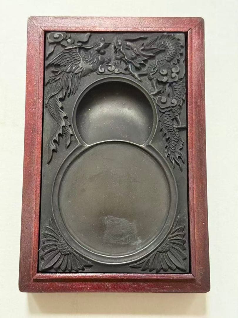 文房四宝晝道具硯老坑龍鳳図柄 中国古玩 端溪硯 唐物