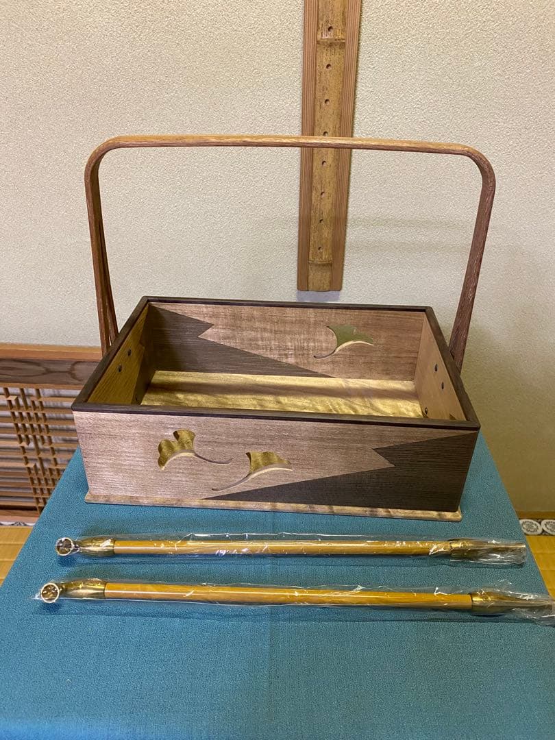 茶道具/莨盆 山本貞斎 鵬雲斎好 銀杏透 手付煙草盆 煙菅2本付