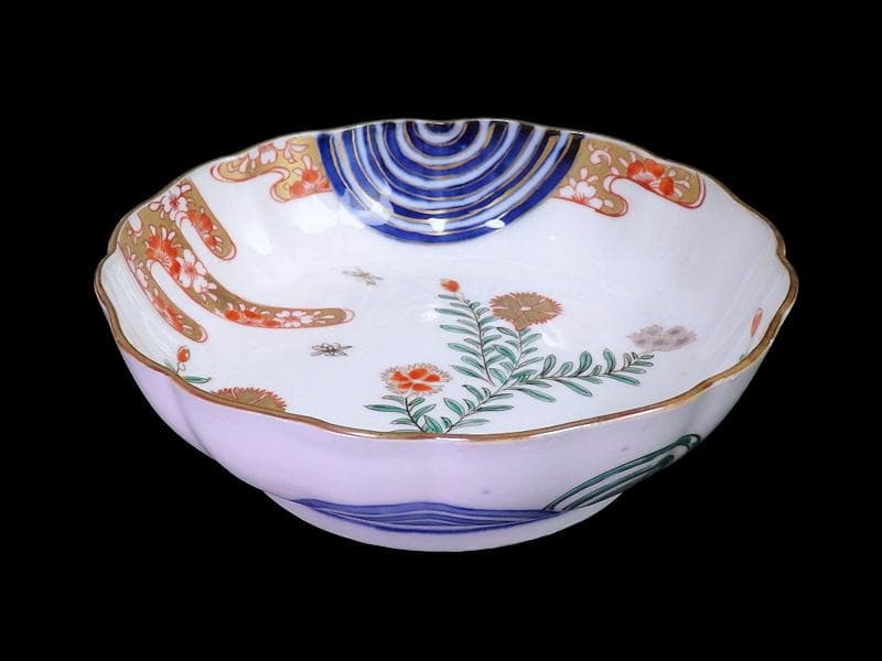 古伊万里　金襴手　撫子に桜花の図　膾皿　５客　D129AS-DAp