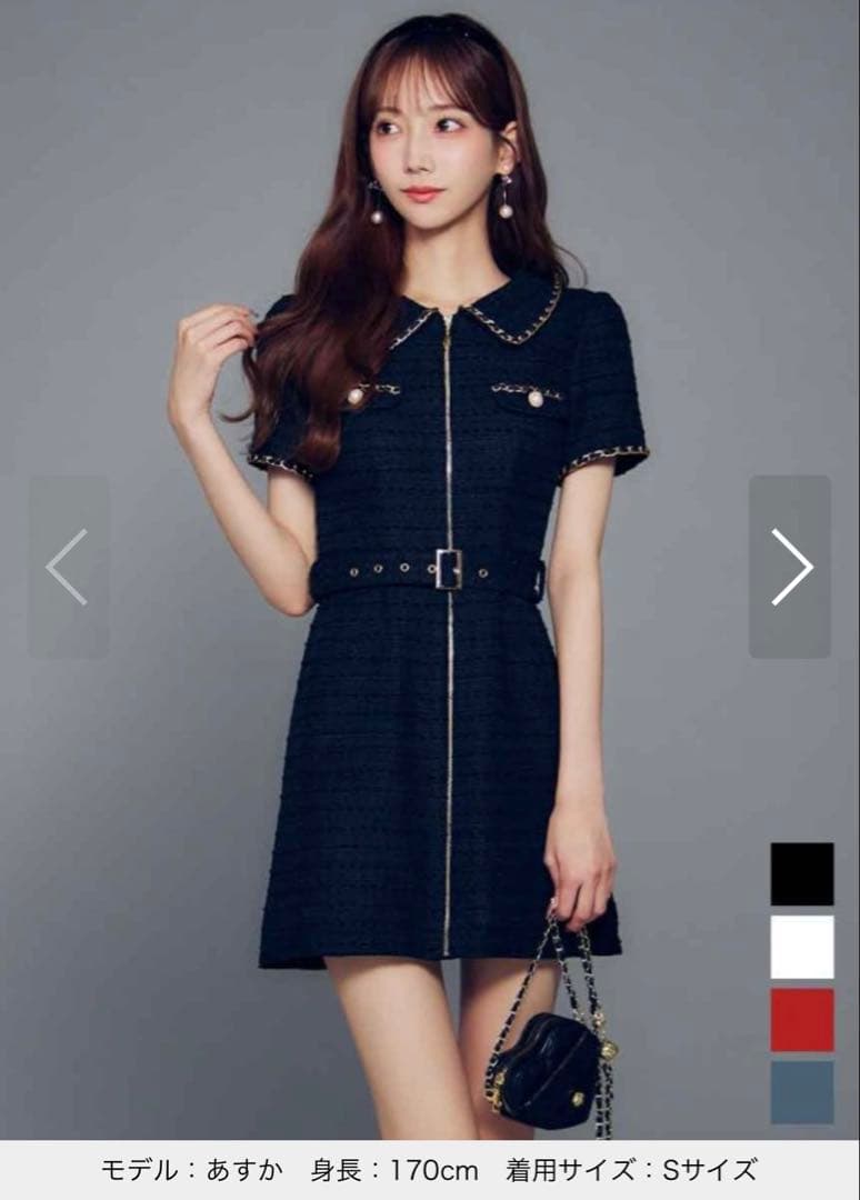 ジュエルズネイビー ジップアップ ツイードドレス Sサイズ未使用