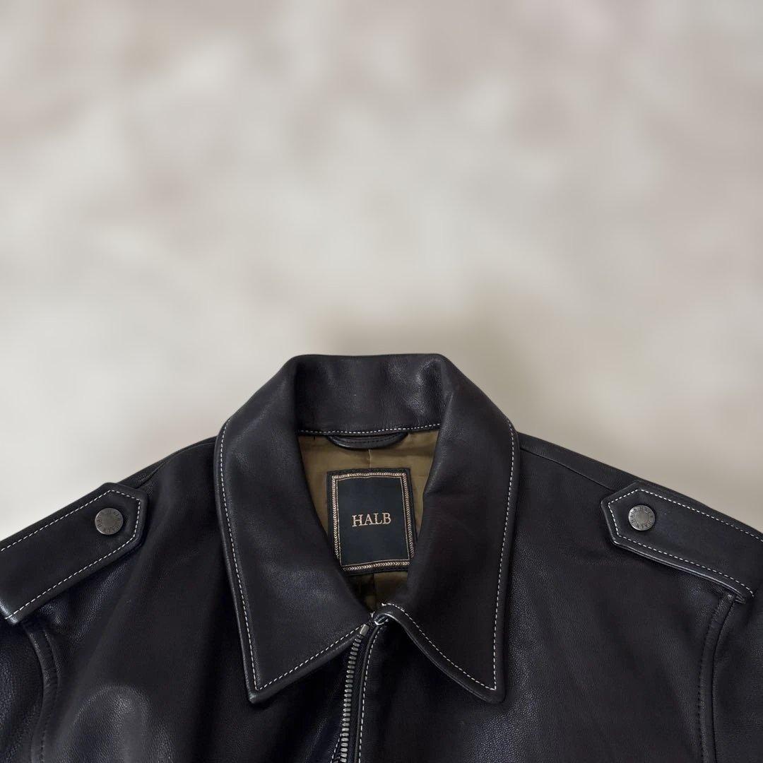 YJ125シングルライダースL　山羊革　黒　エポレット　裏地カーキ