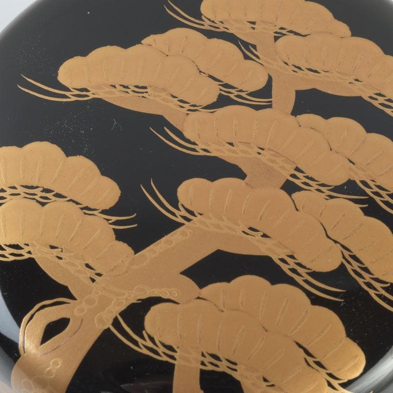 茶道具　漆塗　瑞雲造　老松蒔絵　平棗　共布共箱　V　9495