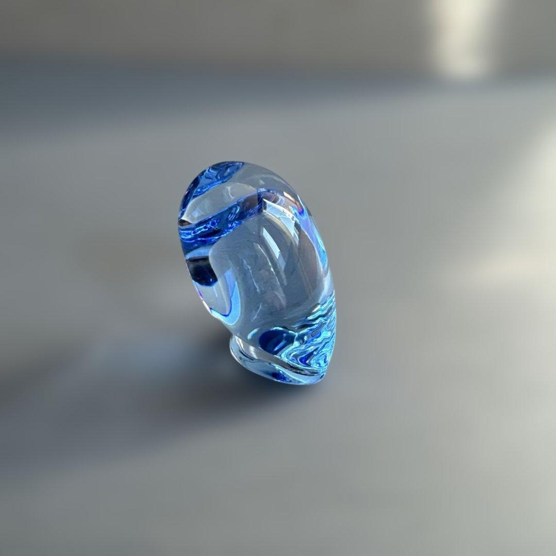 Baccarat 青色ガラス動物オブジェ フクロウ