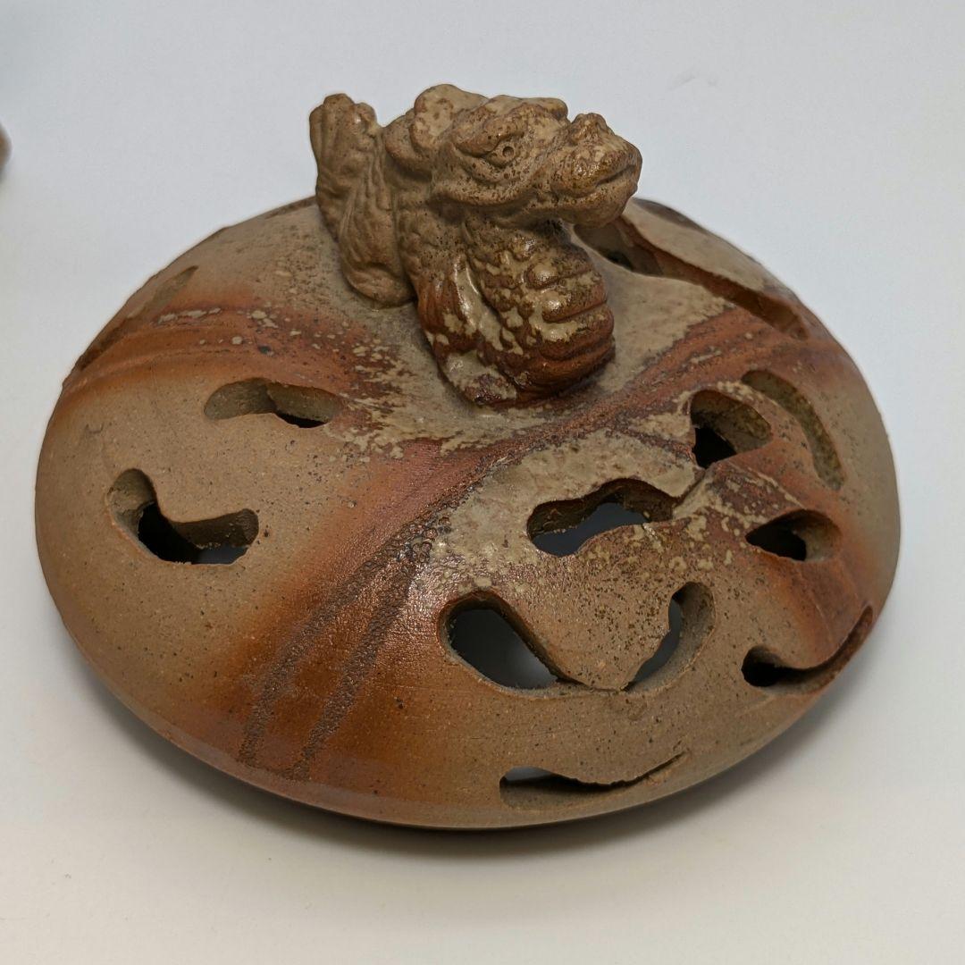 清麻呂窯 備前焼 龍摘緋襷双耳三足香炉 竜 獅子 香道具 茶道具 置物 在銘