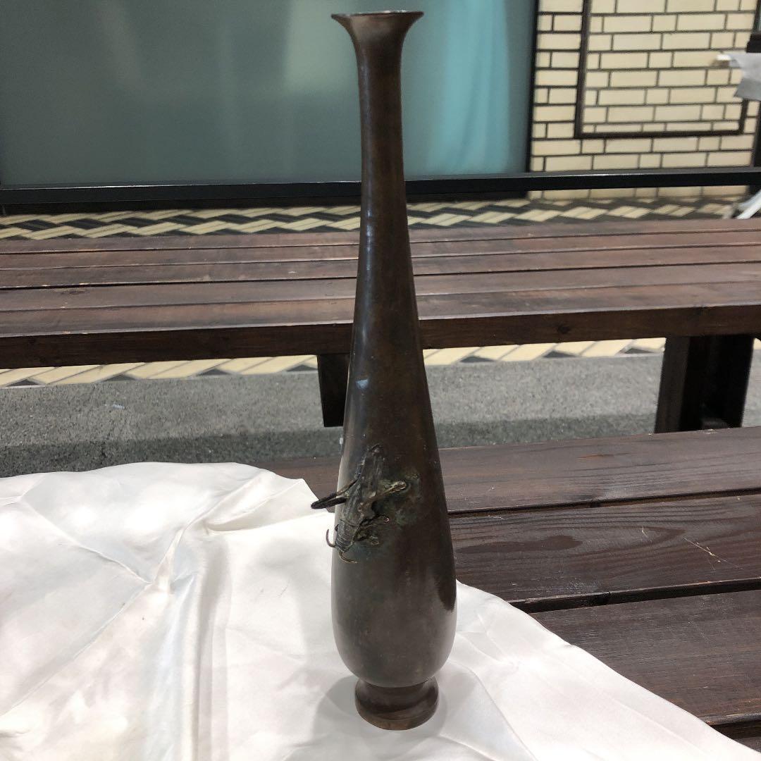 銅製アンティーク昆虫バッタ一輪挿し
