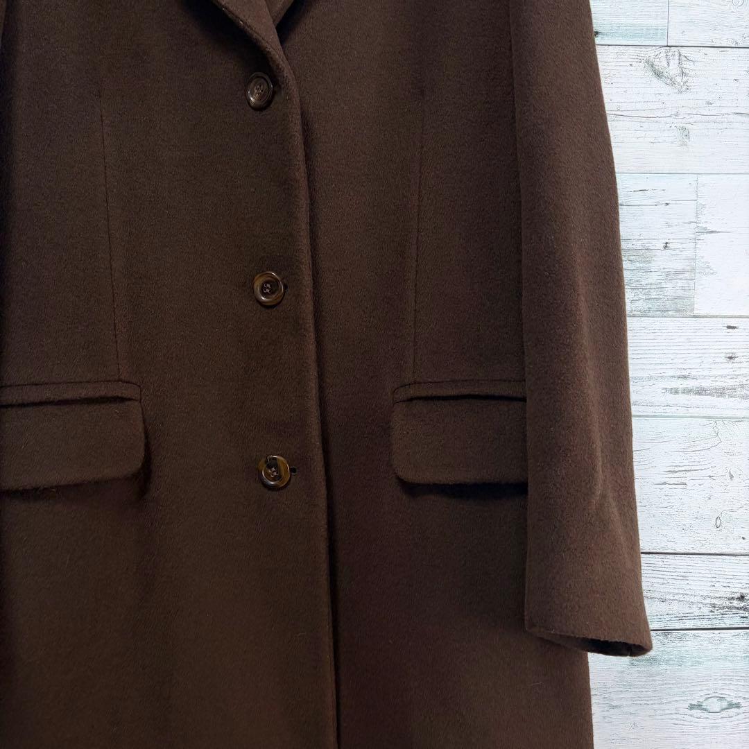 ☆大きいサイズ・XL☆チェスターコート　裏地総柄　羊毛&カシミヤ　ブラウン