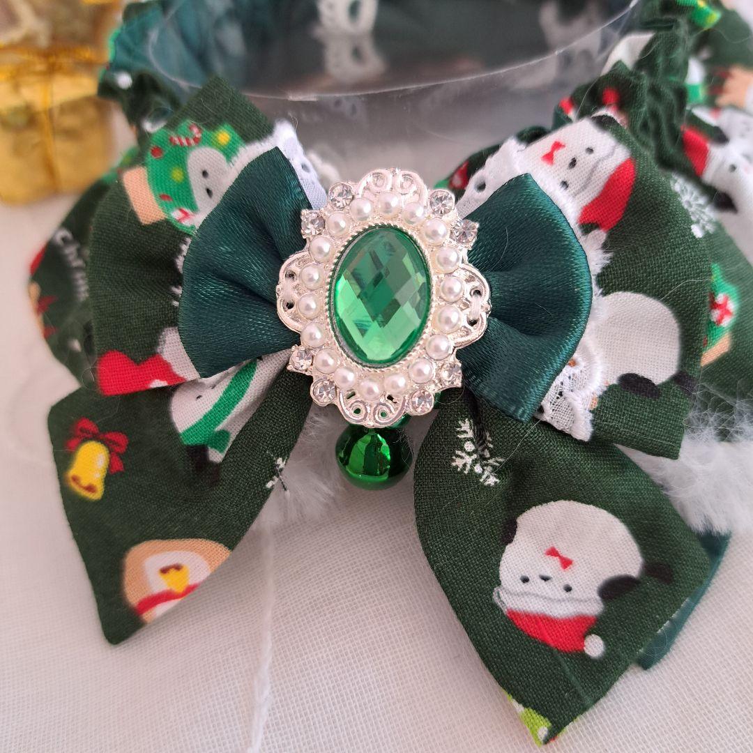 クリスマス幅広ファーシュシュ(緑シマナガエ)わんちゃん猫ちゃん用