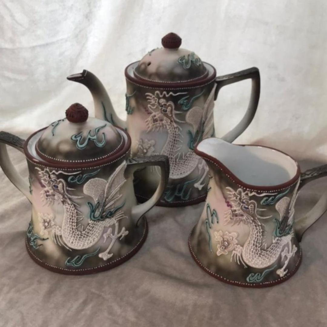 ドラゴン　ティーポットセット　輸出用　松風陶器　もりあげ