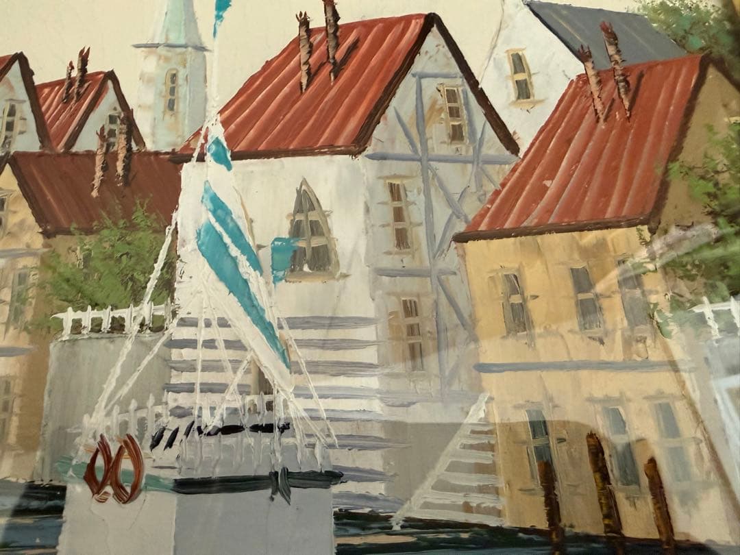 前田 忠雄 油彩画 風景画(ブルージュ) 金色フレーム