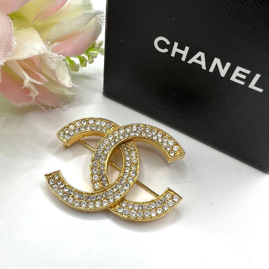 【未使用に近い】シャネル ブローチ ココマーク ラインストーン ゴールド金具
