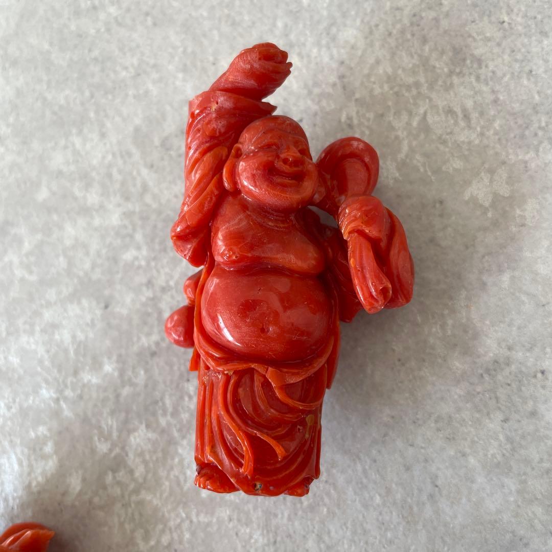 【希少】天然桃珊瑚の彫刻置物 七福神 3体セット