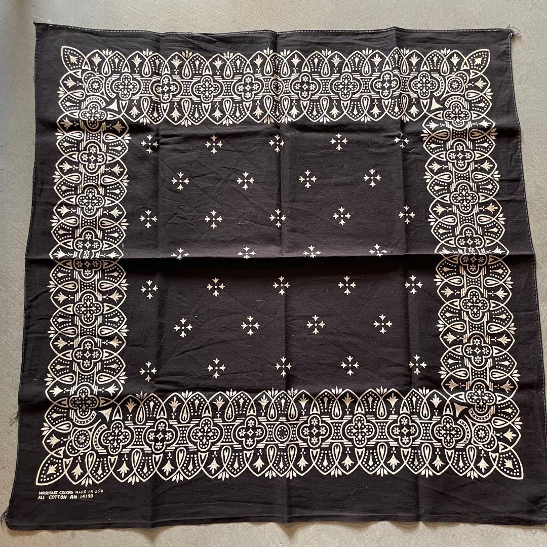 レア　60s アイアンクロス　ブラック　バンダナ　USA製　ビンテージ