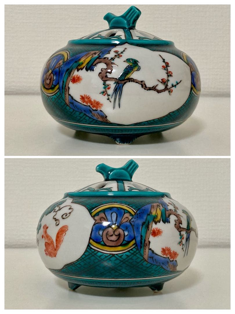 【 しゅう 】 九谷焼　三代為吉　三ツ井為吉　香炉　色絵花鳥　特注品