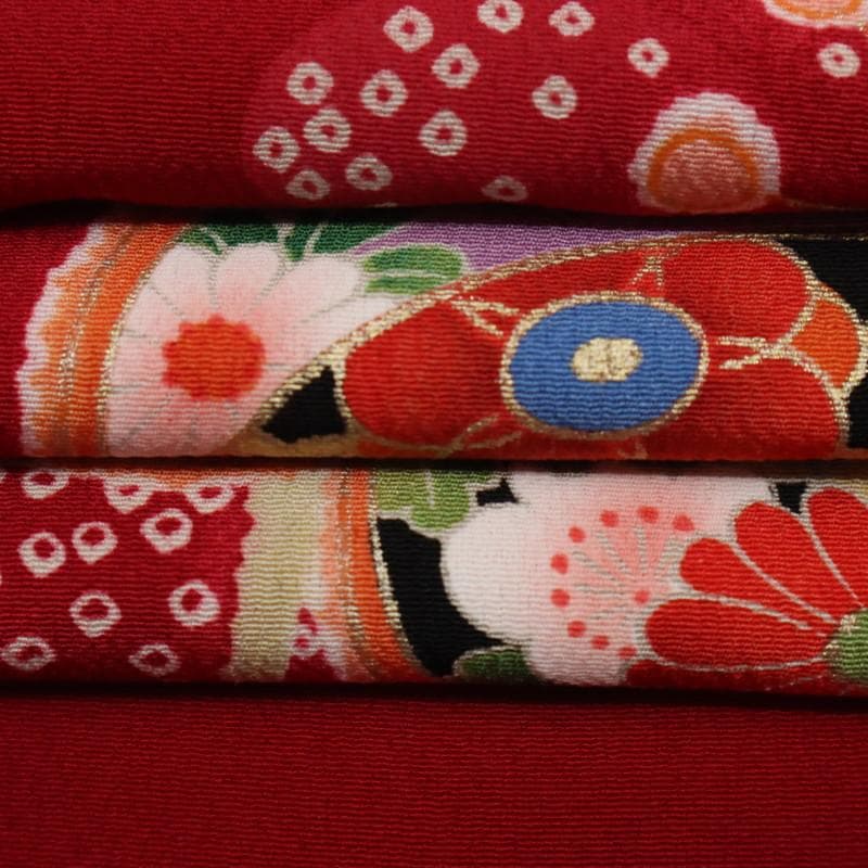 Oreo　七五三 七歳 着物 女児 花と毬 月兎模様 赤 化繊 11RR5