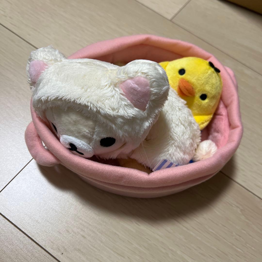 ローソン&リラックマ　カゴ入りぬいぐるみセット　コリラックマとキイロイトリ