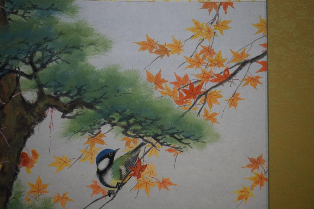 不詳/作者不詳/紅葉に小禽図/桐共箱二重箱付/布袋屋掛軸HG-354