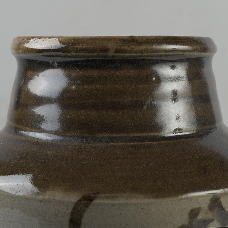 人間国宝　濱田庄司作　鐵絵花瓶　共布共箱　M　R9136H