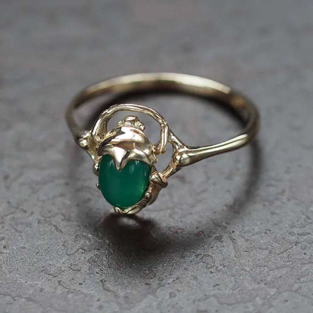 リング トルクアータK10 コガネムシ×グリーンアゲート ゴンドア