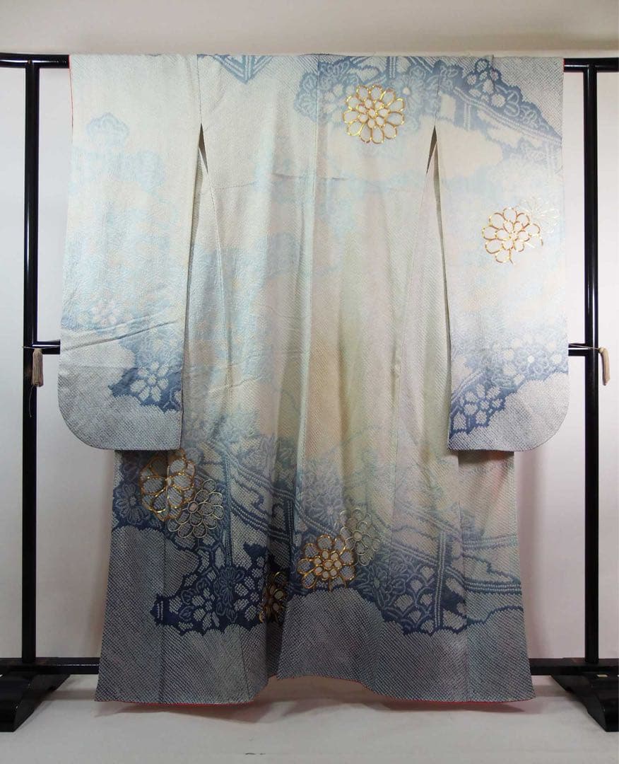 総絞り　振袖フルセット　袋帯　長襦袢　帯揚げ　帯締め絹のダイヤモンド　やや難あり