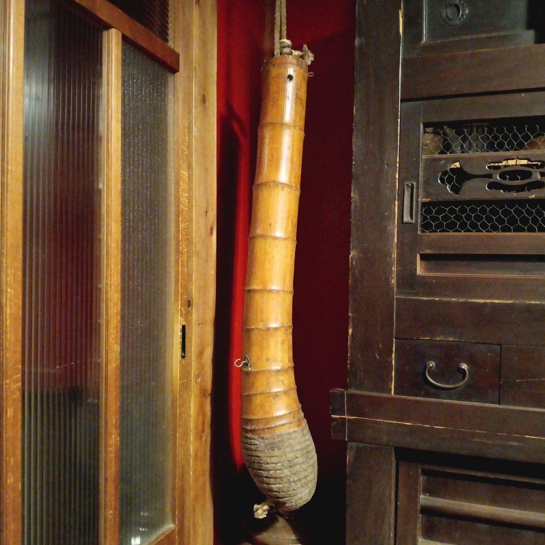 自在鉤の竹胴　オブジェ　竹製　囲炉裏道具　古民具