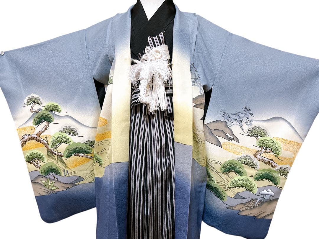 縦縞袴♡七五三　5歳　男の子　フルセット　一式　グレー系　鷹