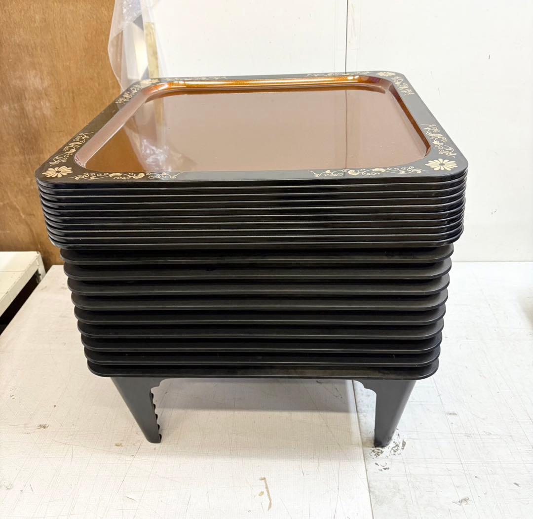 お膳 黒色 花模様 サイズ約540＊540＊200mm 10枚組みセット