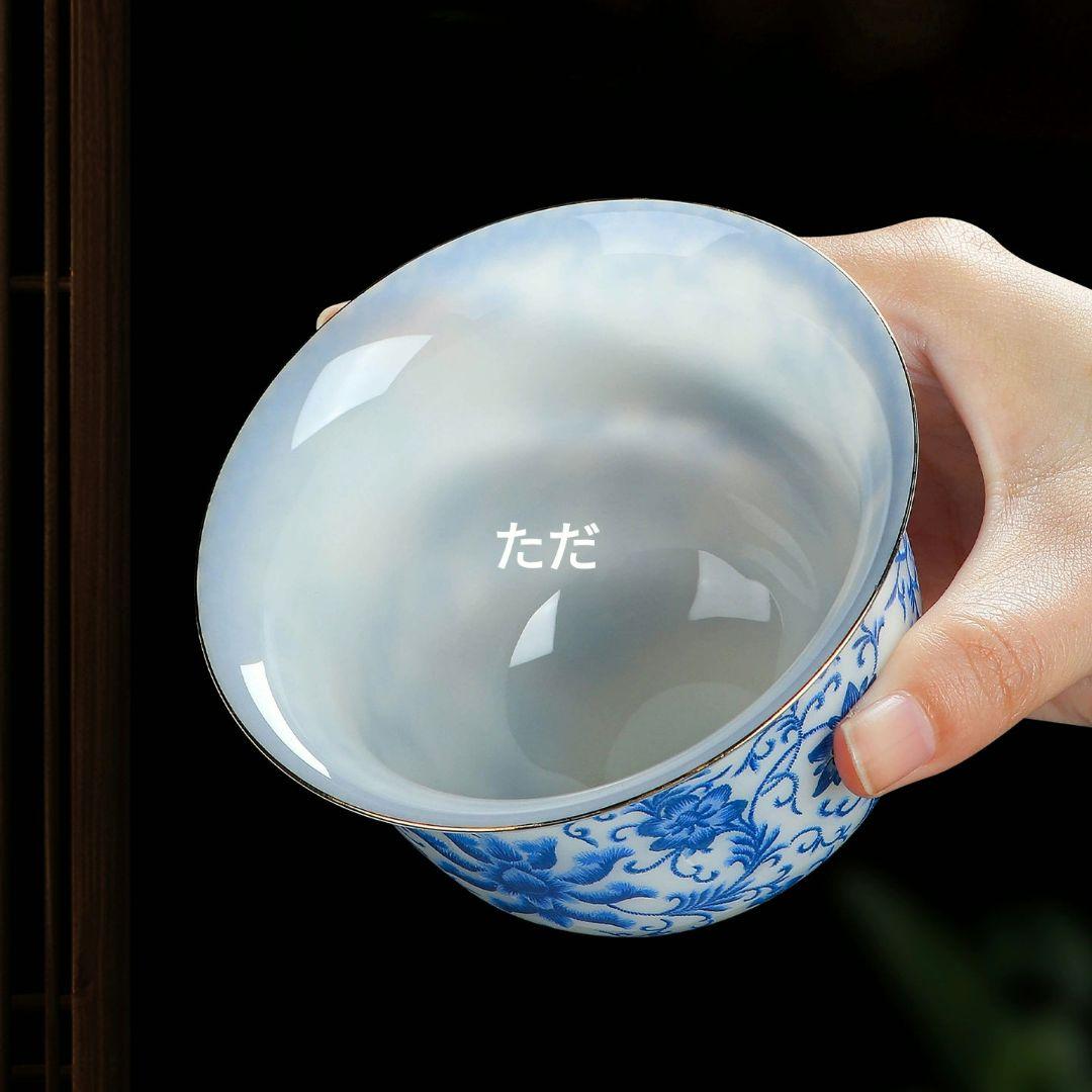 中国茶器 磁器 纏枝蓮三才蓋碗 茶碗 茶道具 新品未使用