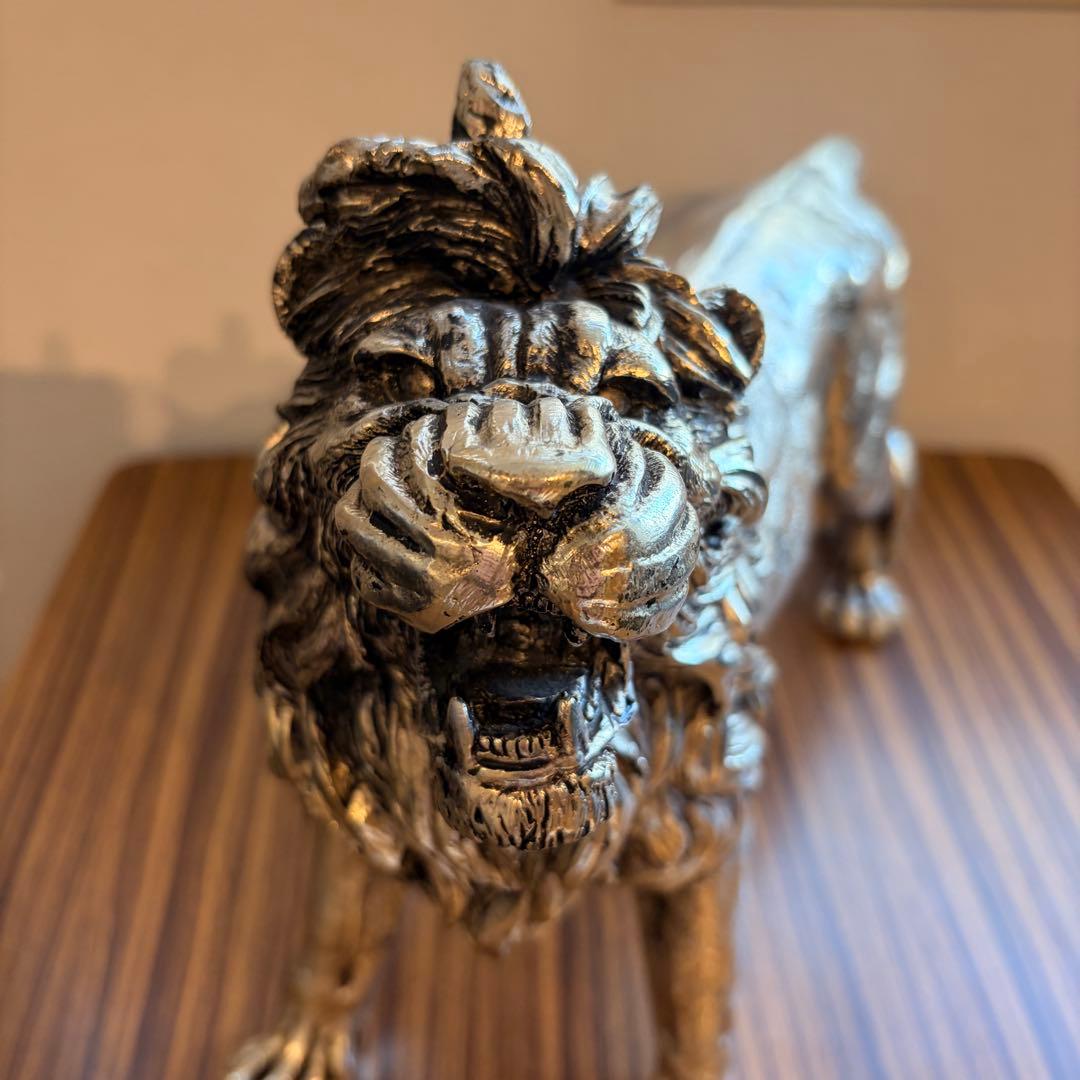ライオン 彫刻 シルバー マツコ会議 置物 オブジェ アンティーク
