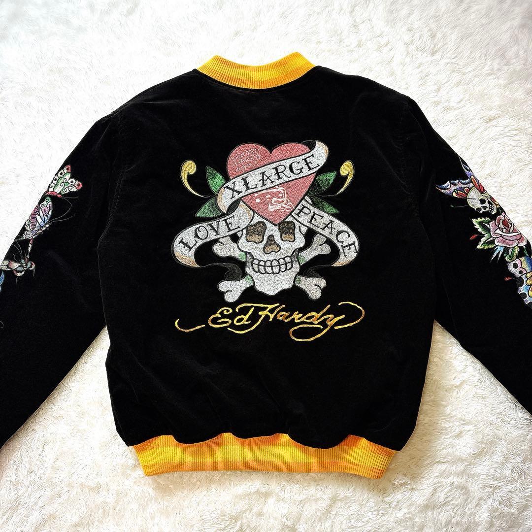 XLARGE × Ed Hardy コラボ ジャケット 刺繍 スカル ブラック