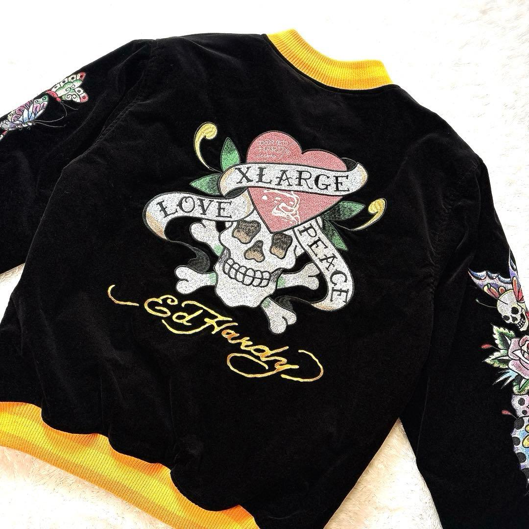 XLARGE × Ed Hardy コラボ ジャケット 刺繍 スカル ブラック