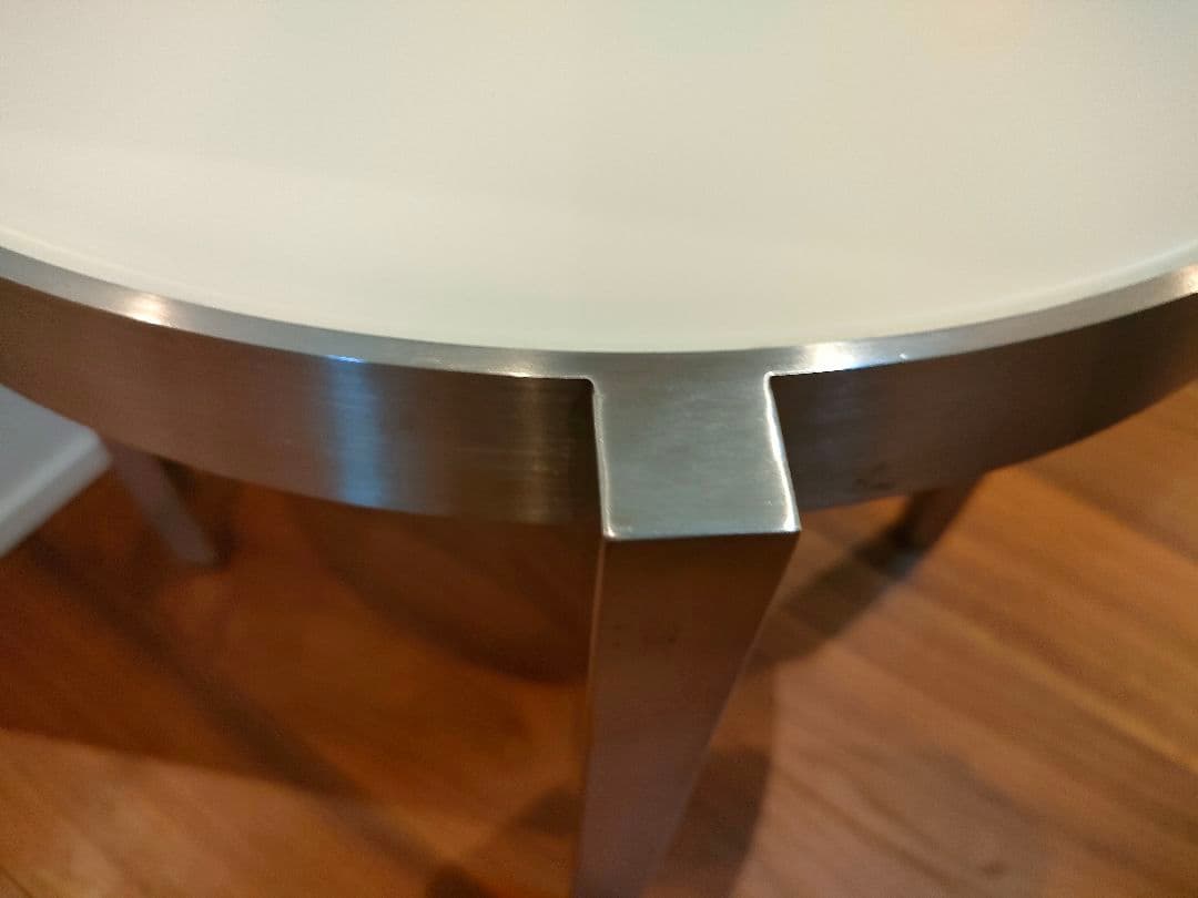 サイドテーブル ステンレス ホワイトガラス