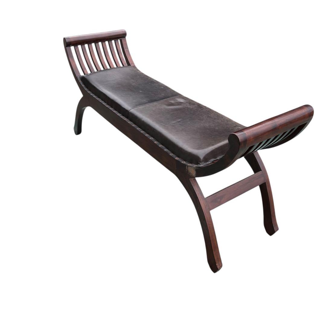 本革 木製レザー 革製 椅子 長椅子 天然木 チーク材 無垢材 カルティニベンチ