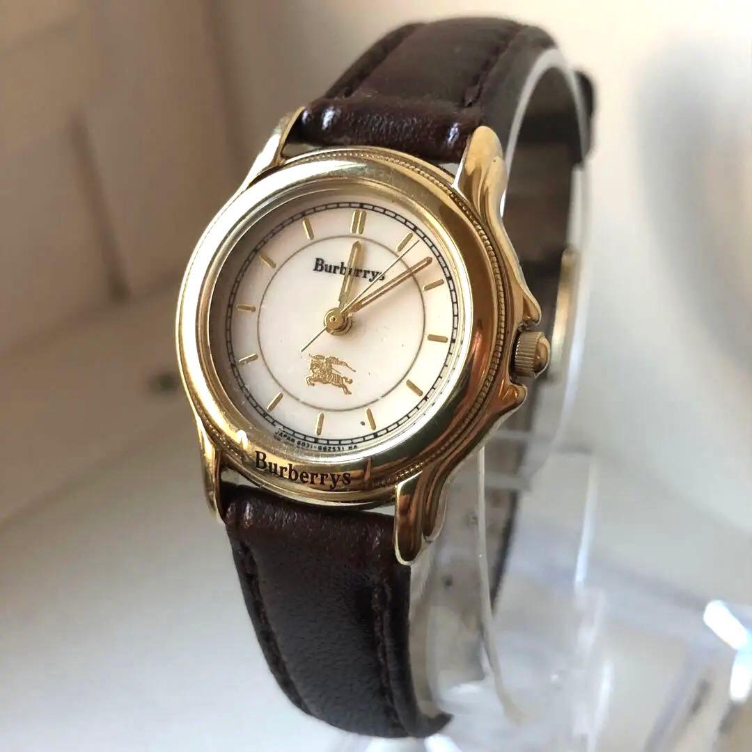 Burberry ホース　電池新品　アナログ時計 ブラウンレザー