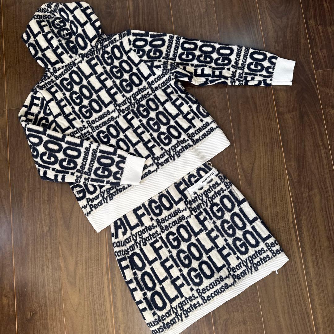 新品♪96.800円PEARLY GATES フードニットパーカー＆スカート Ｌ