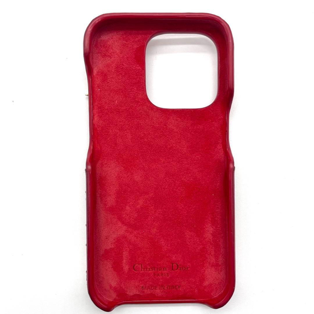 ディオール　iPhone14proケース　カナージュ　ラムスキン　ストロベリー