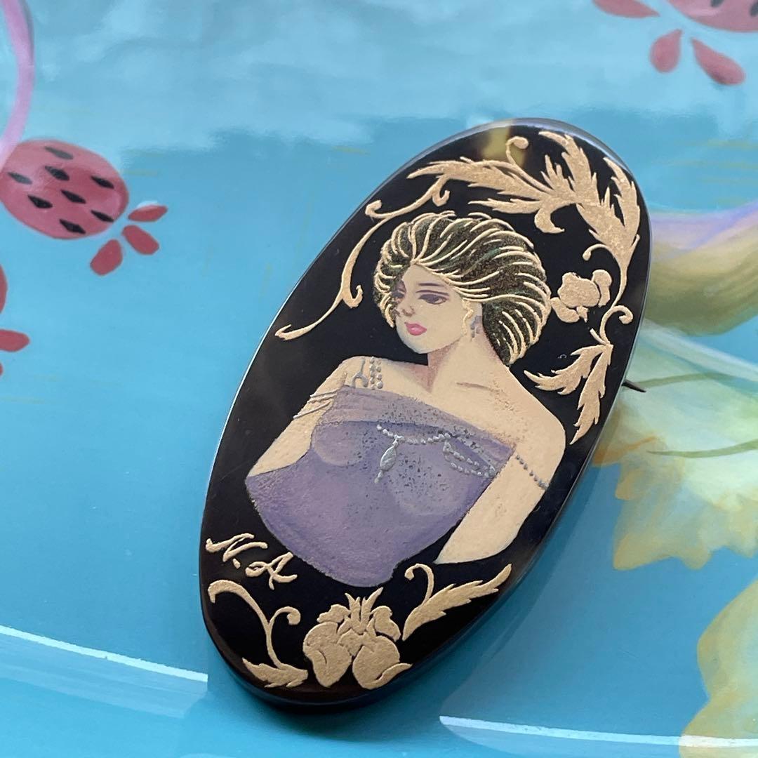 Ki様 本鼈甲 金蒔絵 オーバル型アンティークブローチ