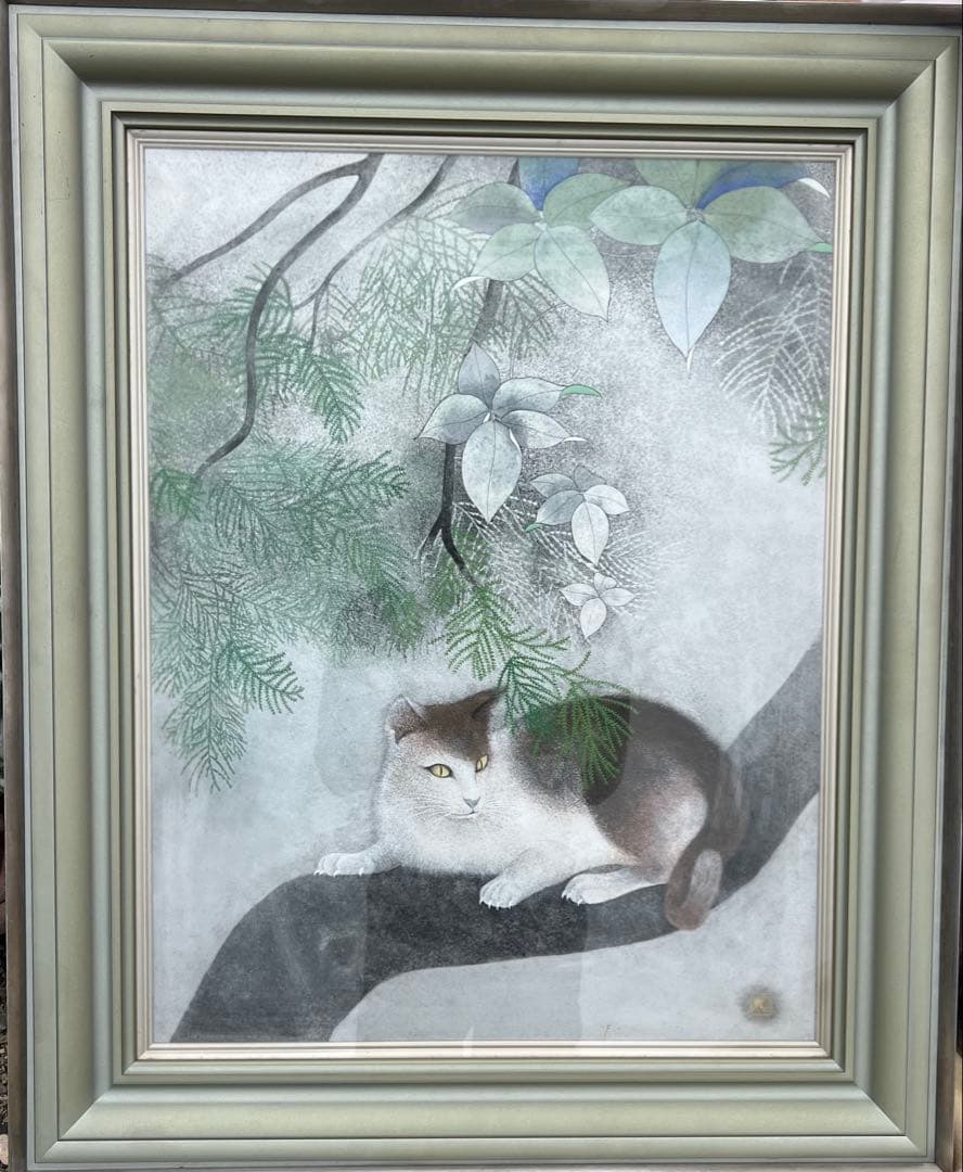 b*n様 佐藤昌美(佐藤晨)「猫」日本画 共シール 創画会会員 紺綬褒章 長期保