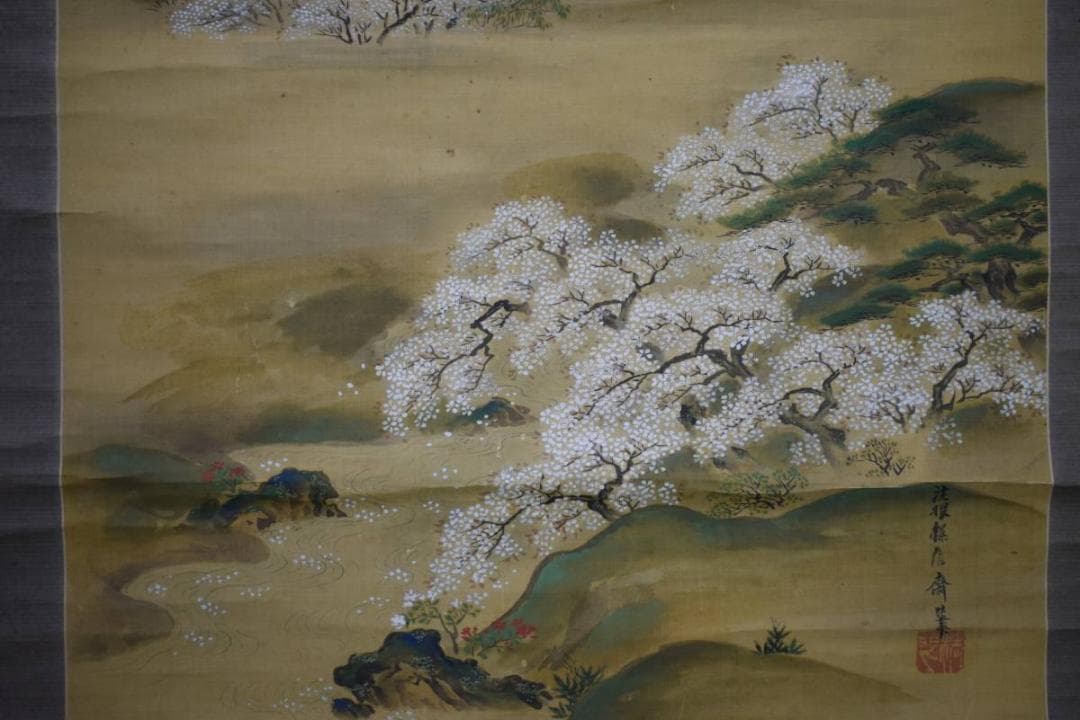 真作/狩野探信/春秋図/双幅/布袋屋掛軸HＣ-906