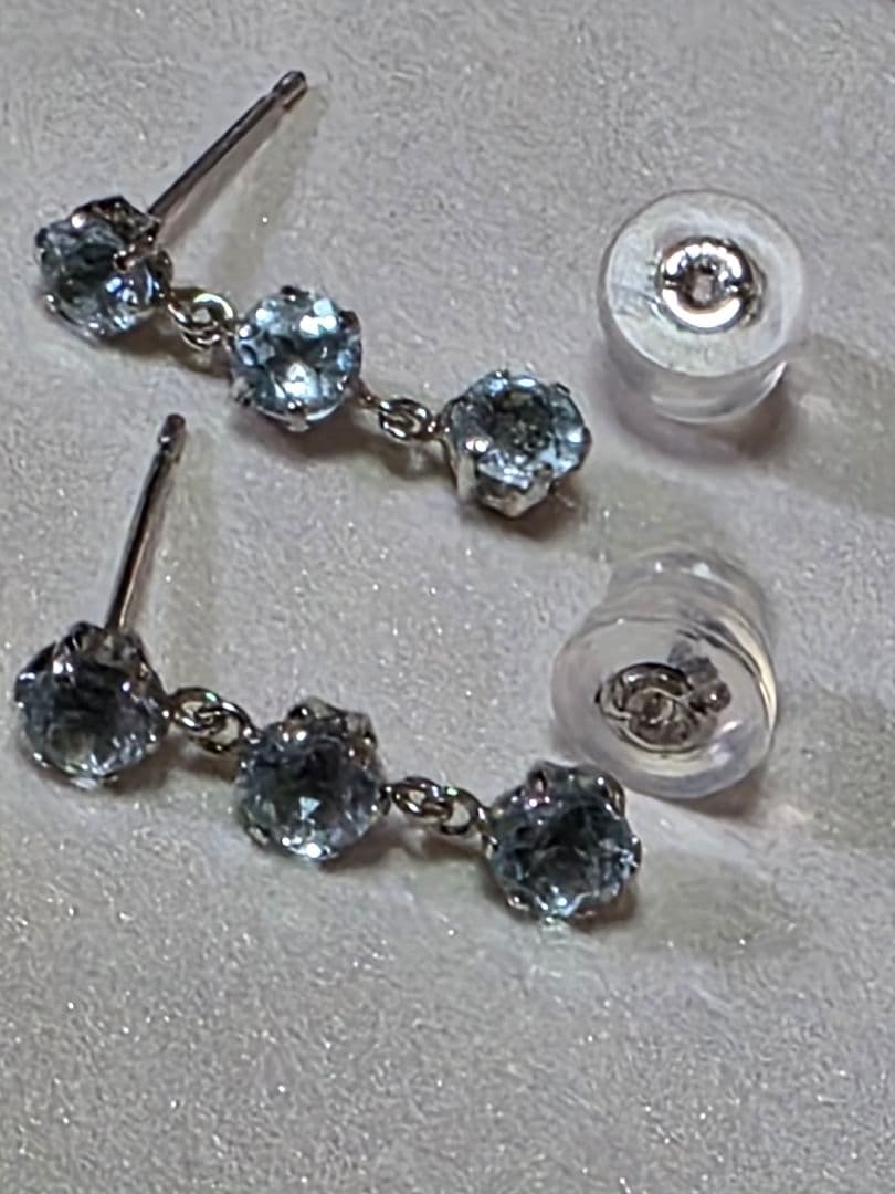 pt900 ブルー トパーズ　ピアス 両耳　プラチナ　3連