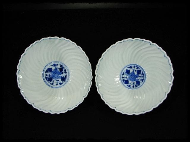 鳳樹軒 高島 文平 染付 稜花 花弁 向付 白磁 茶道具 懐石 器物 d41